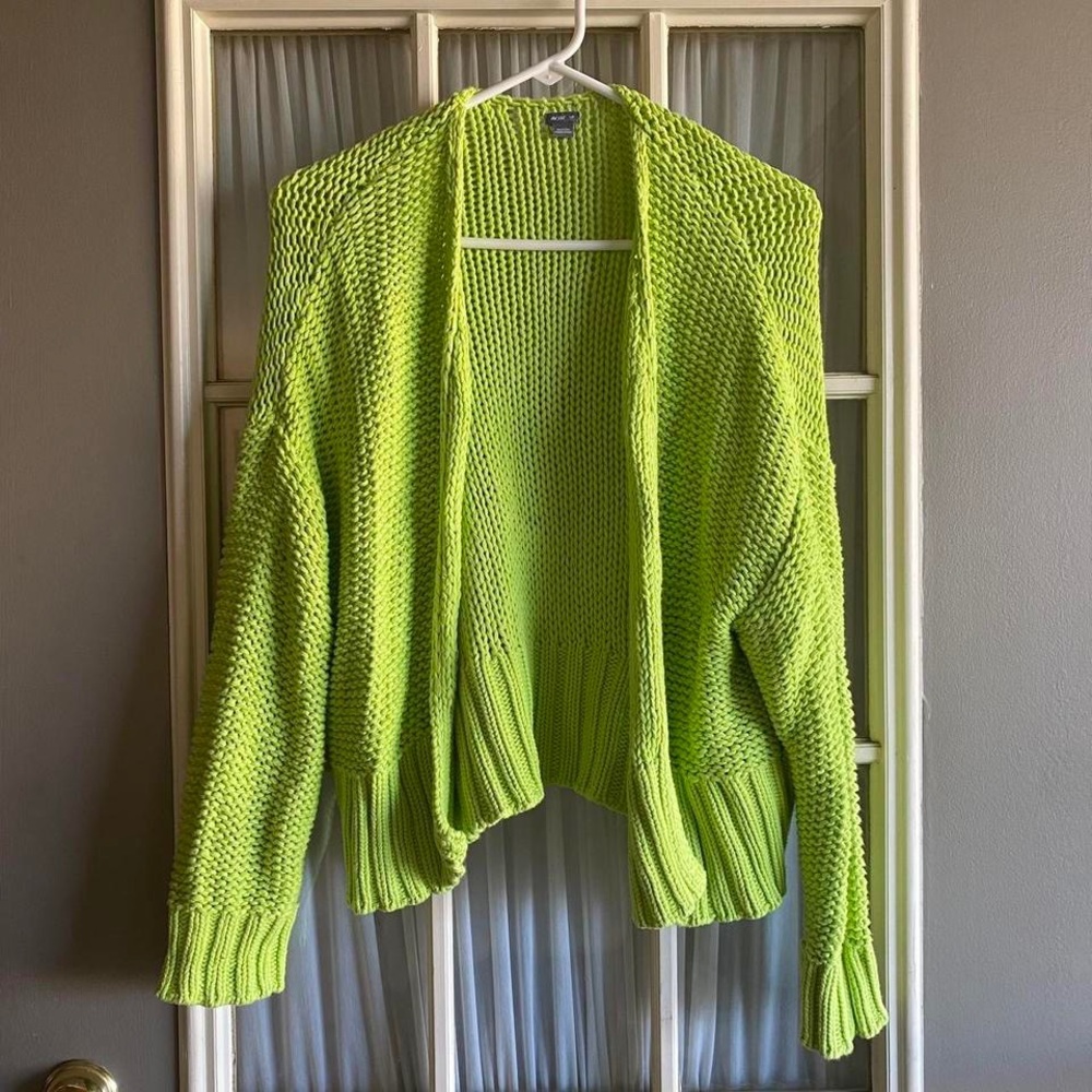 Aerie highlighter yellow /green open knit chunky cardigan